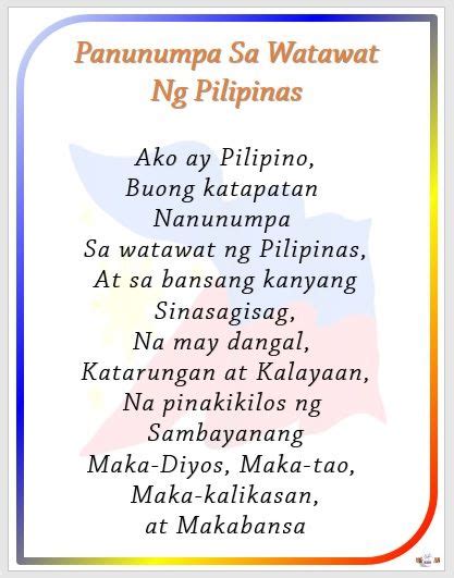 panunumpa sa watawat ng pilipinas new version deped|UPDATED Panunumpa ng Katapatan sa Watawat at .